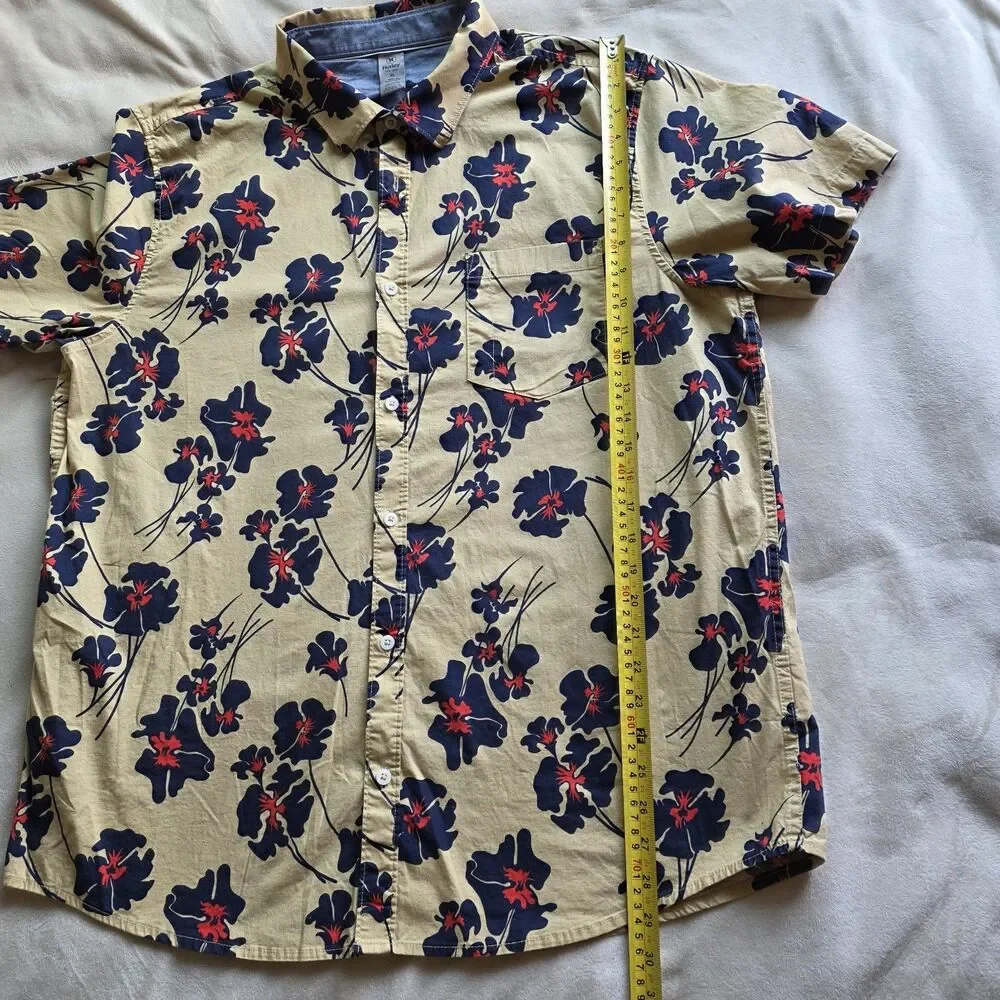 Hurley Hawaiian Floral vacation Cotton pocket Button-Up Shirt Short Sleeve XL - Picture 8 of 12